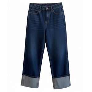 Kate Spade New York Women Denim Jeans Wide Leg Cropped Cuffed Dark Wash Size 4